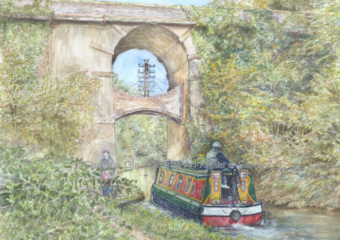 telegraph Bridge canal narrow boat painting by Caroline Glanville